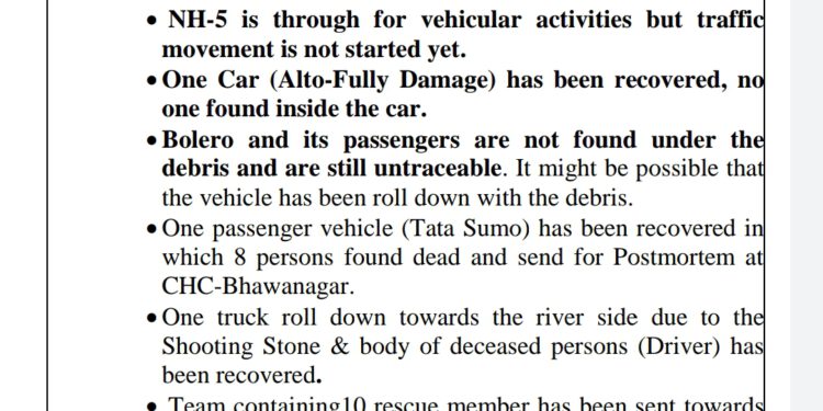 किन्नौर भूस्खलन बस का मलबा मिला, मरने वालों की संख्या हुई 13, तलाशी अभियान जारी