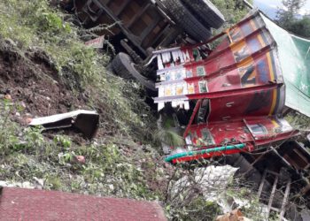 ब्योलिया में पलटा सेब से लदा ट्रक