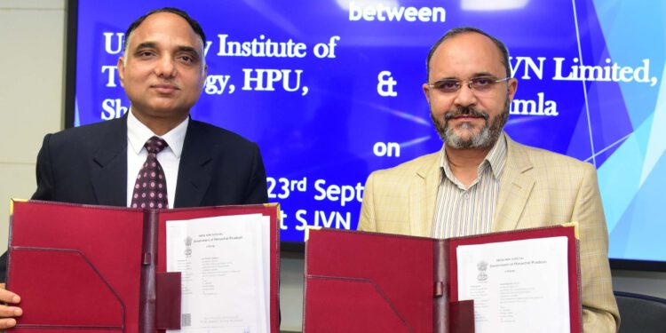 एसजेवीएन व् हिमाचल प्रदेश विश्वविद्यालय के यूनिवर्सिटी इंस्टीट्यूट ऑफ टेक्नोलॉजी के मध्य समझौता ज्ञापन पर हस्ताक्षर