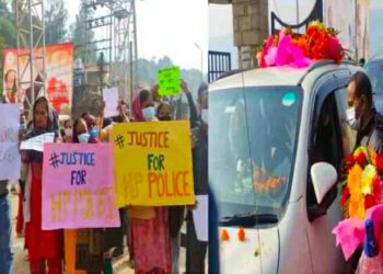 जेपी नड्डा के काफिले को रोक कर पुलिसकर्मियों के परिजनों ने सौंपा ज्ञापन