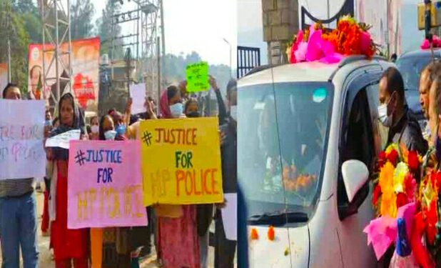 जेपी नड्डा के काफिले को रोक कर पुलिसकर्मियों के परिजनों ने सौंपा ज्ञापन