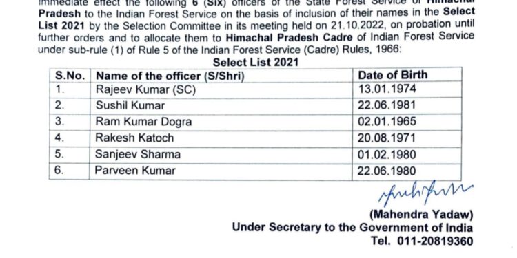 वन विभाग में 6 HFS  अधिकारी IFS के पद पर पदोन्नत, जानिए कौन बने IFS
