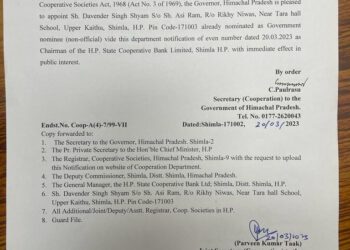 श्याम स्टेट कॉपरेटिव बैंक के अध्यक्ष नियुक्त, देखिए अधिसूचना…..