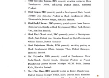 गृह विभाग में 13 तबादले, 10 BDO  भी बदले, देखें सूची…..