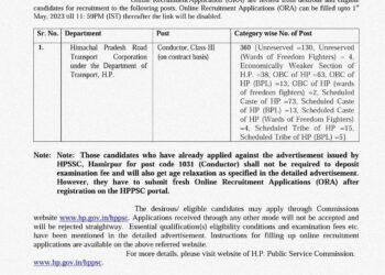 रोजगार : हिमाचल प्रदेश लोक सेवा आयोग ने निकाली बम्पर भर्तियां, कंडक्टर सहित भरे जाने हैं ये पद, देखिए…….