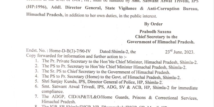 डीजीपी कुंडू के अवकाश तक एडीजी त्रिवेदी देखेंगी प्रशासनिक व अन्य आवश्यक कार्य