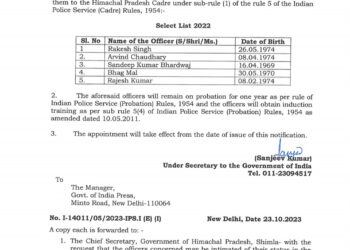 हिमाचल प्रदेश में 5 HPS अधिकारी IPS के पद पर पदोन्नत, देखें सूची