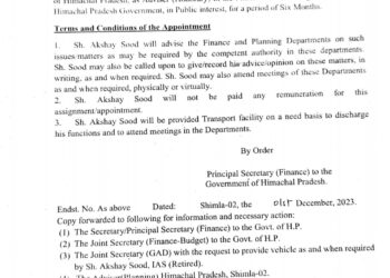 अक्षय सूद को लगाया योजना सलाहकार, देखें अधिसूचना….