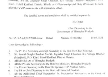 चुनाव आचार संहिता लागू होने से ठीक पहले हिमाचल में OSD और चेयरमैन की नियुक्ति, देखें किसे क्या लगाया, अधिसूचना जारी….