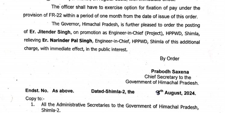 लोक निर्माण विभाग के नए ENC प्रोजेक्ट नियुक्त, अधिसूचना जारी