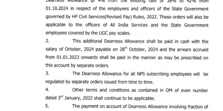 हिमाचल के कर्मचारियों के लिए मुख्यमंत्री द्धारा की गई DA की घोषणा के संबंध में अधिसूचना जारी…