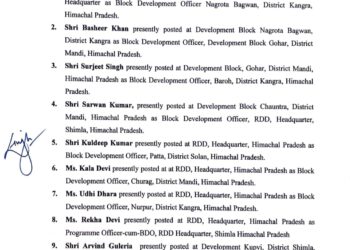 हिमाचल में 10 BDO के तबादले, देखें किसे कहां दी तैनाती…