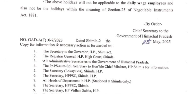 शिमला शहर में 2 सार्वजनिक अवकाश घोषित, जानिए कब होंगे अवकाश……