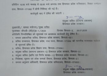 हिमाचल में लगातार 4 दिन होगी मंत्रिमंडल की बैठक, सरकार ने बुलाया मंत्रिमंडल का 4 दिन का सत्र…..