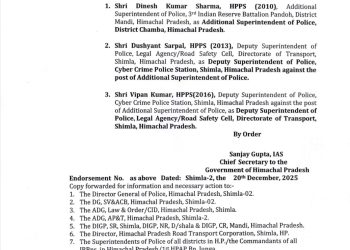 तीन पुलिस अधिकारियों के तबादले….